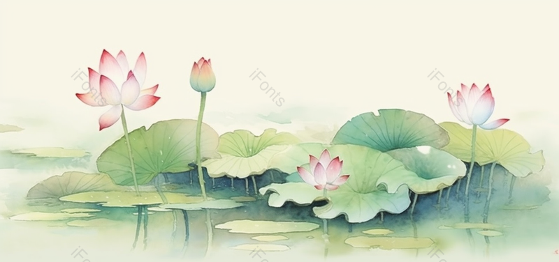 中国风莲花在池塘里开放水墨插画,插画/手绘图,插画/手绘图库,插画/手绘图下载,插画/手绘